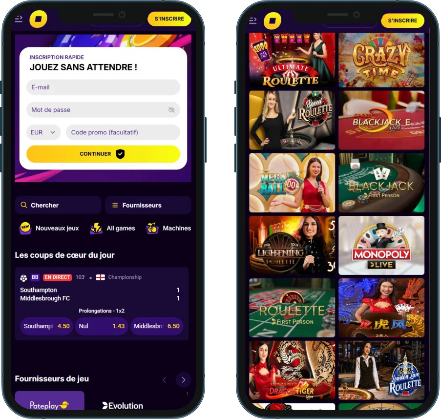 Casino live sur mobile